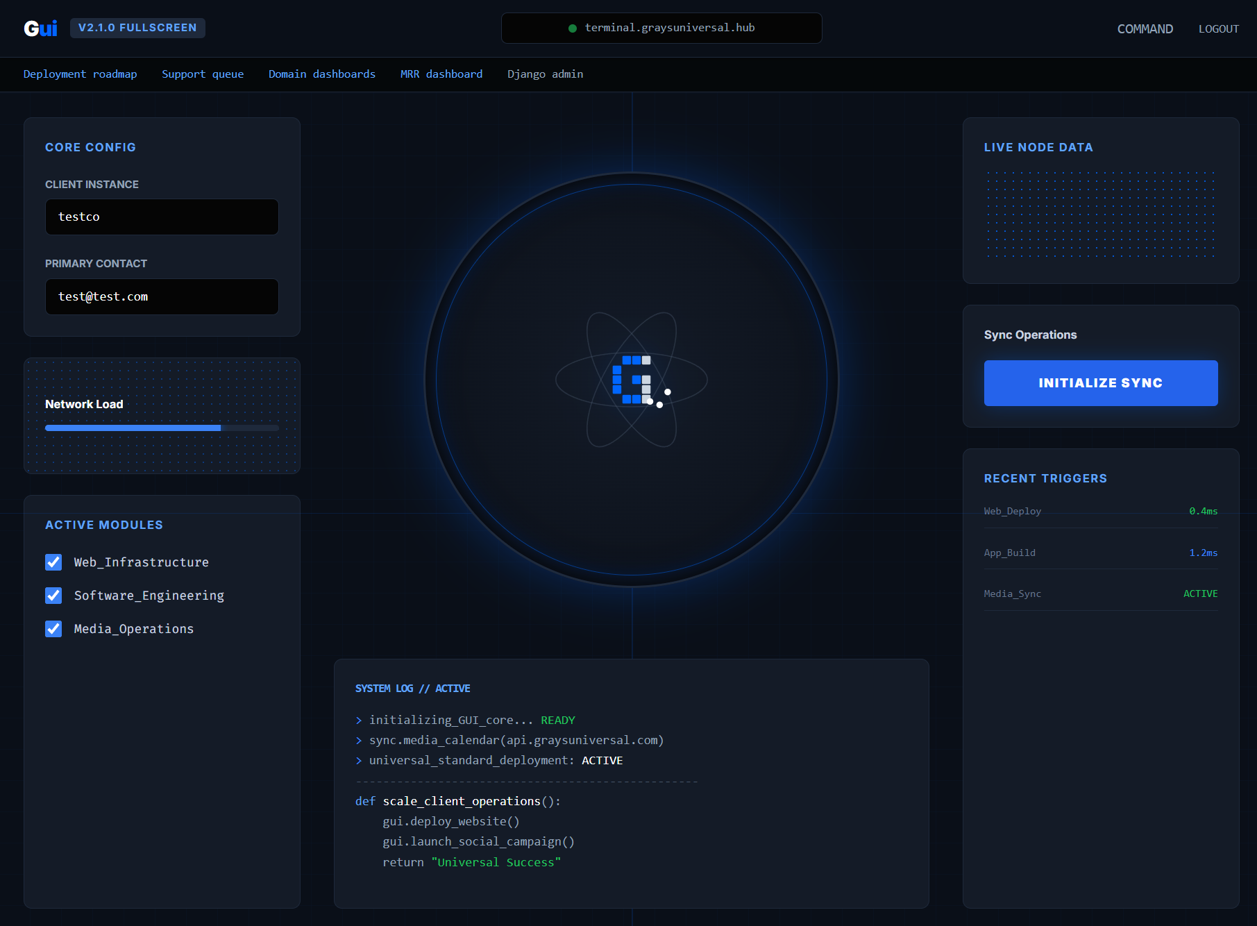 Screenshot of the GUI Hub client portal dashboard